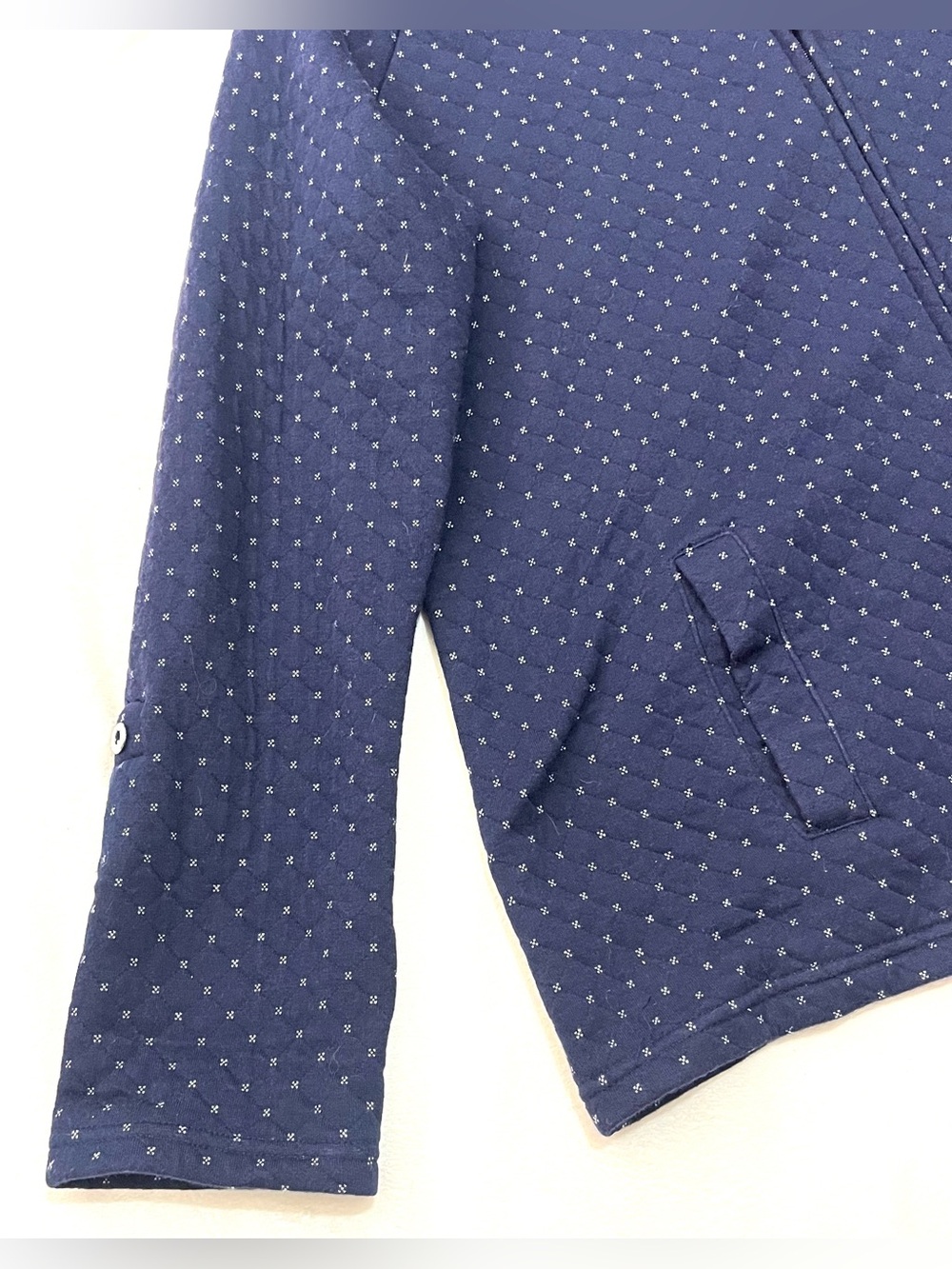 Croft & Barrow Navy Blue Quilted Dot Pattern Zip-Up Adjustable Sleeve Jacket - Picture 2 of 16